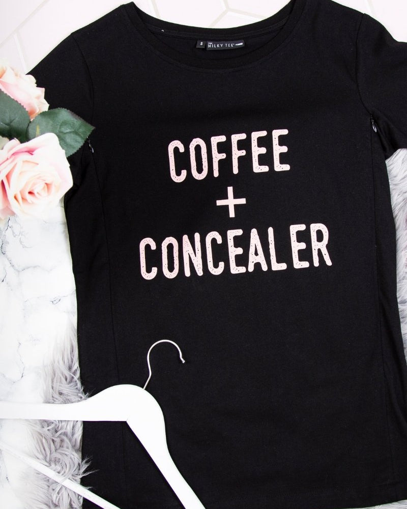 COFFEE + CONCEALER Breastfeeding T-shirt (Black) - The Milky Tee Company