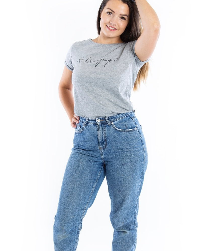 Grey WINGING IT Breastfeeding T-shirt (Black Print) - The Milky Tee Company