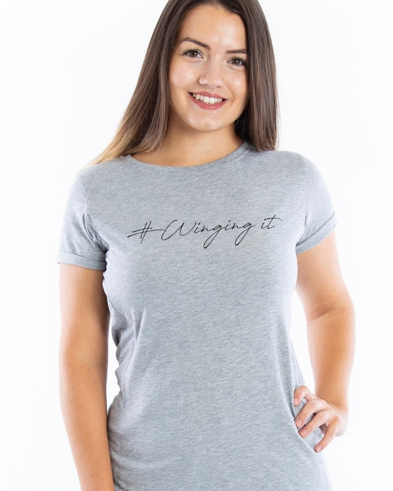 Grey WINGING IT Breastfeeding T-shirt (Black Print) - The Milky Tee Company