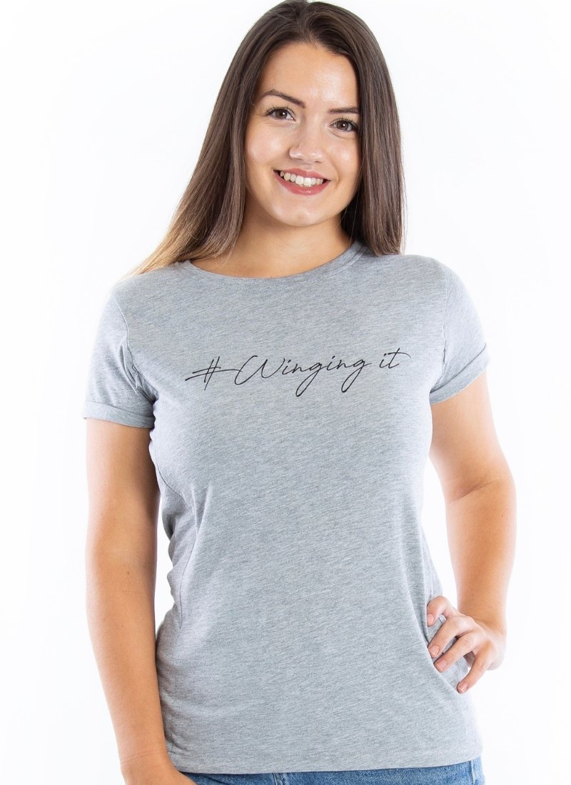 Grey WINGING IT Breastfeeding T-shirt (Black Print) - The Milky Tee Company