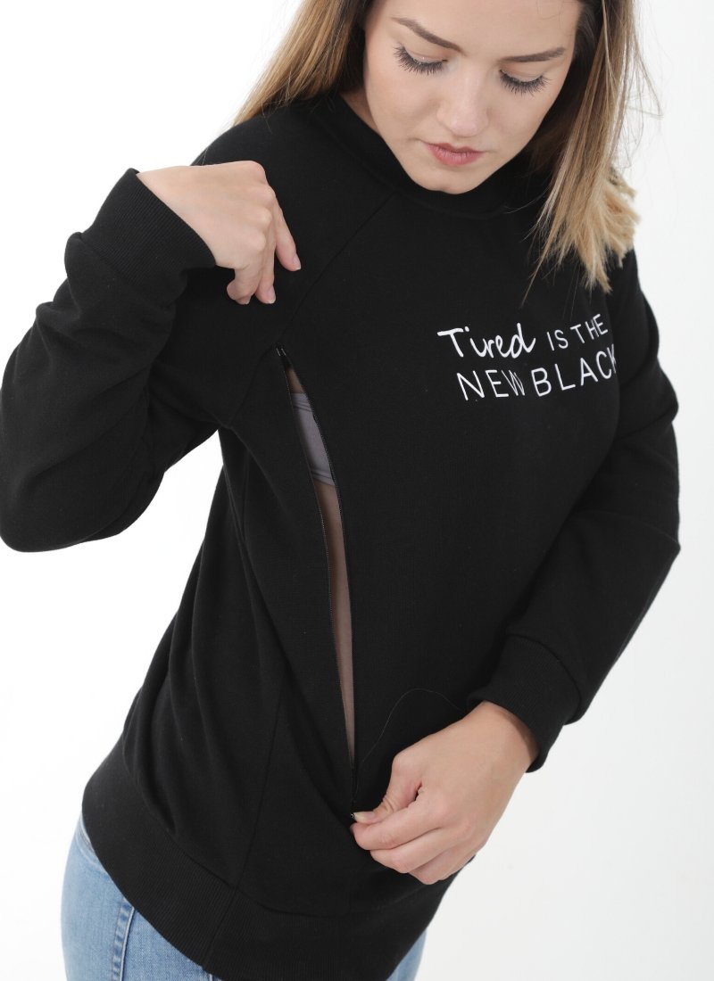 TIRED IS THE NEW BLACK Breastfeeding Sweatshirt - The Milky Tee Company