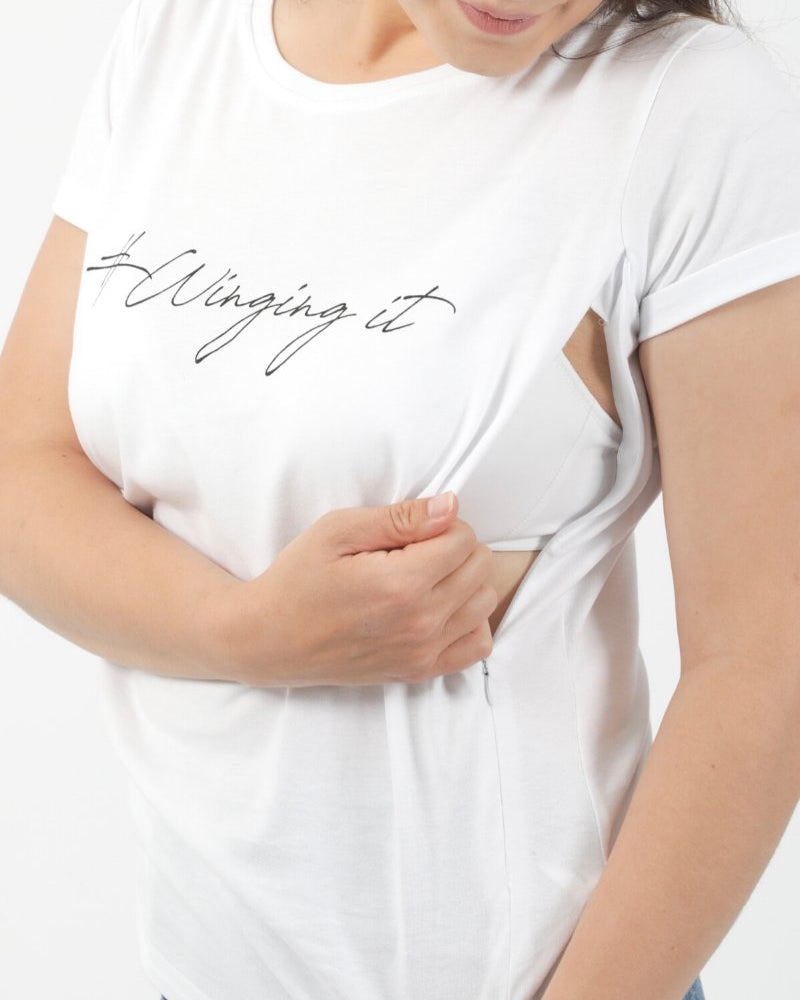 WINGING IT breastfeeding T-shirt (white) - The Milky Tee Company