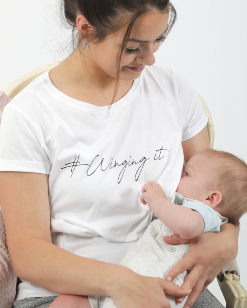 WINGING IT breastfeeding T-shirt (white) - The Milky Tee Company