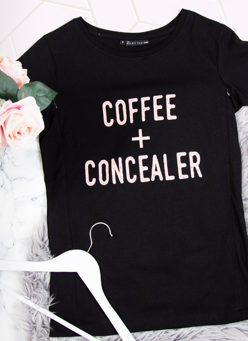 COFFEE + CONCEALER Breastfeeding T-shirt (Black) - The Milky Tee Company